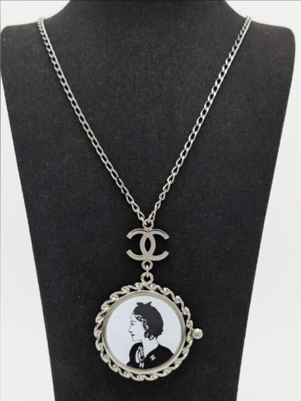 CHANEL Vintage 36" Necklace with 1.5" Coco Chanel Medallion Pendant